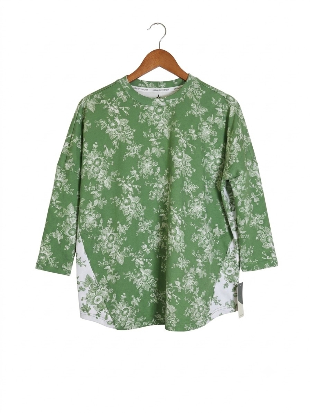 Tuckernuck French Green Toile Floral Swing Sweatshirt Mixed Media Pocket Sz S/XS - Picture 1 of 7